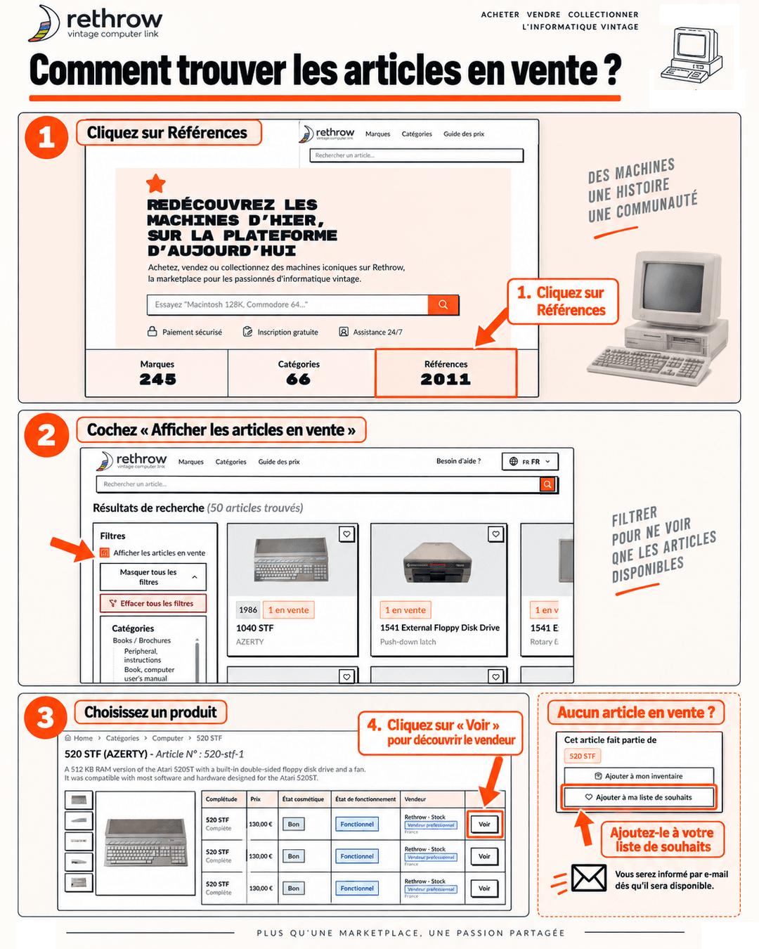 Comment trouver facilement les articles en vente sur Rethrow ?