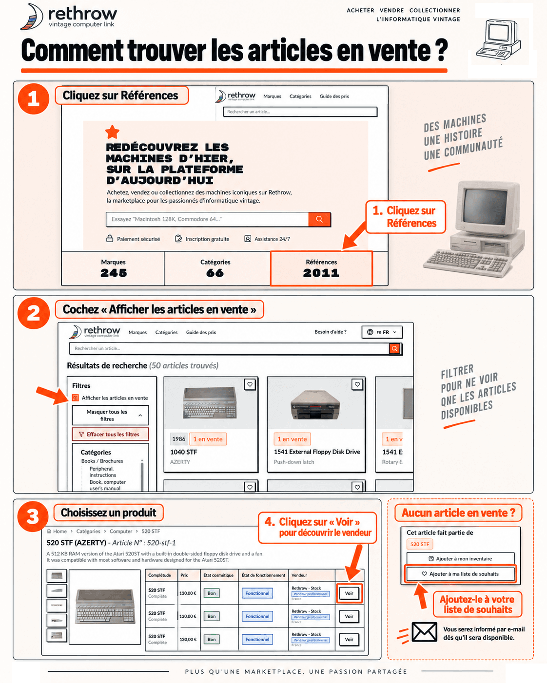 Comment trouver facilement les articles en vente sur Rethrow ?